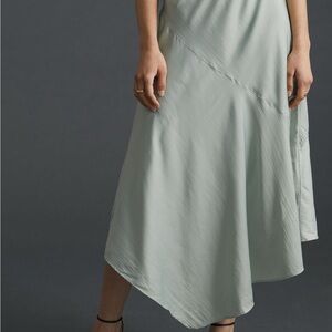 Anthropologie Bias-cut midi skirt in light green